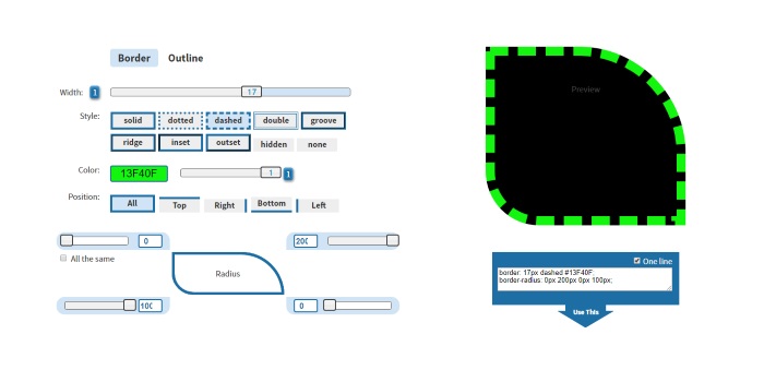 border css generator outline shadow js colors