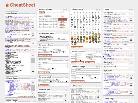 html code cheat sheet